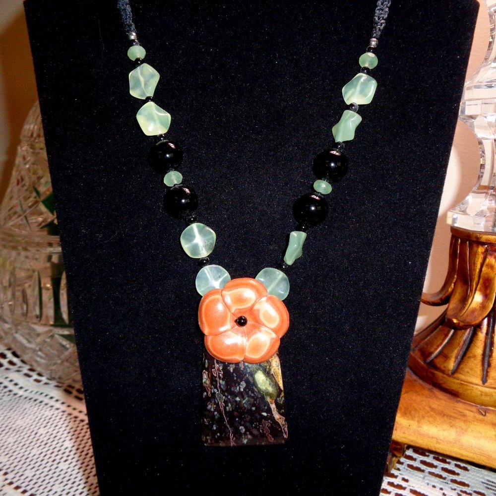 Stone & Macame Black & Coral STATEMENT NECKLACE